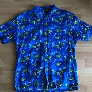 Blue Hawaiian Short Sleeve Shirt with Turtle Print